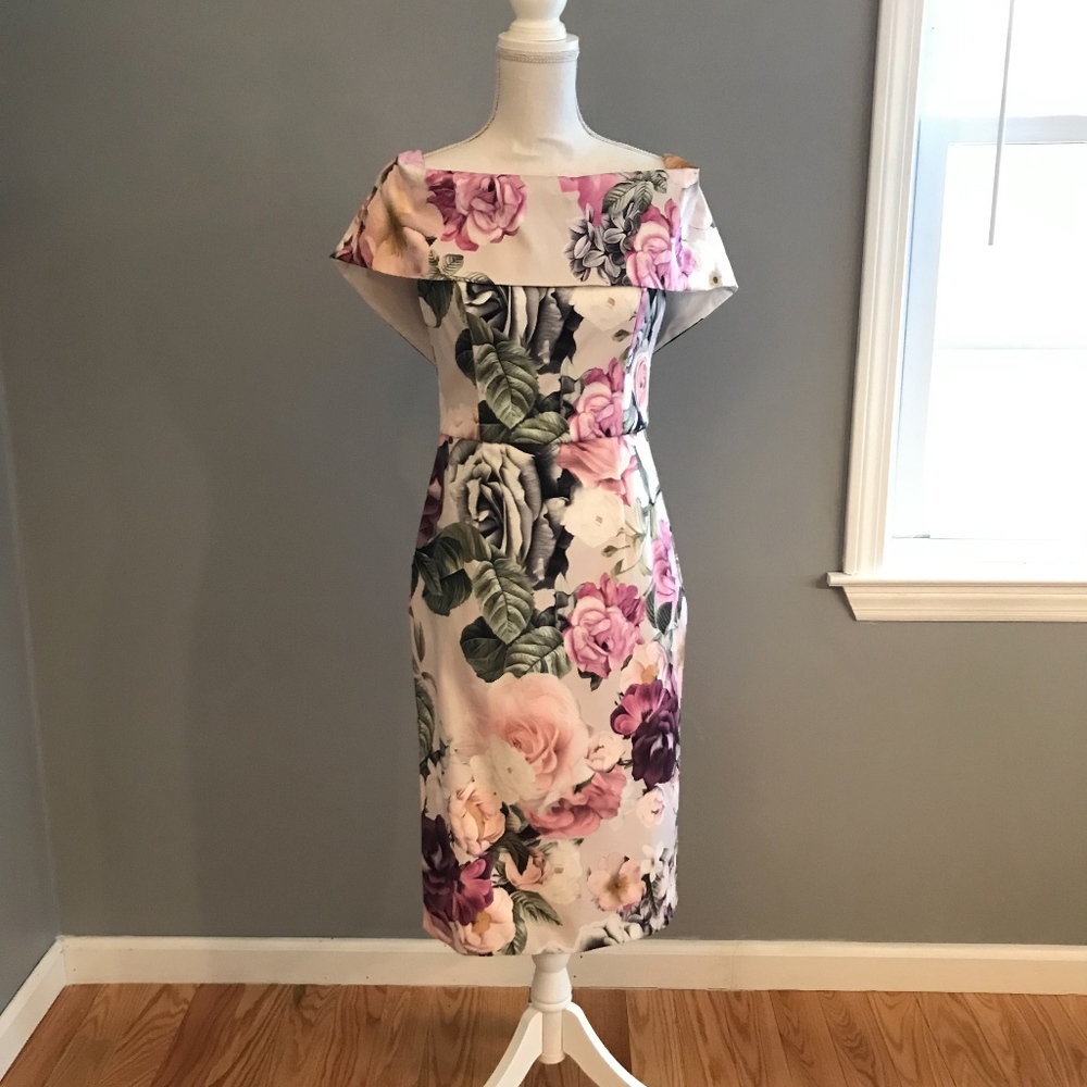 ASOS Floral Deep Fold Bardot Midi Dress - Multi